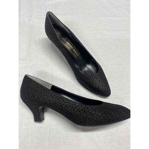 Bruno Magli Italy Witchy Black Patterned Suede Pointed Toe Low‎ Heel Shoes AA 9